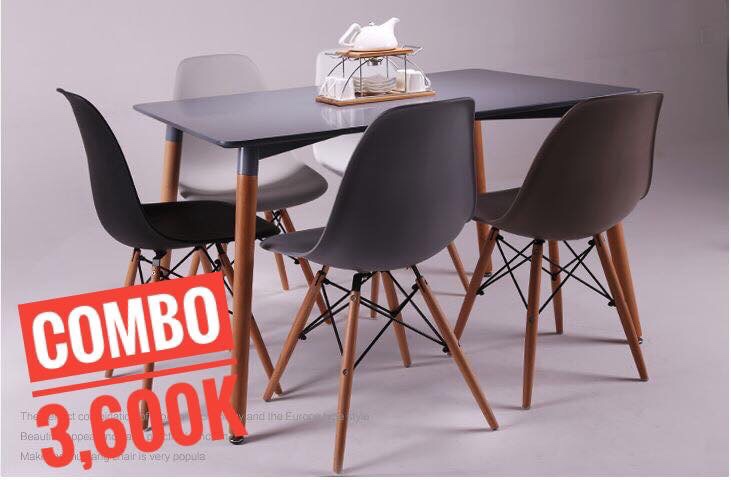 Bộ bàn ghế ăn 1200x80cm + 5 ghế Eames